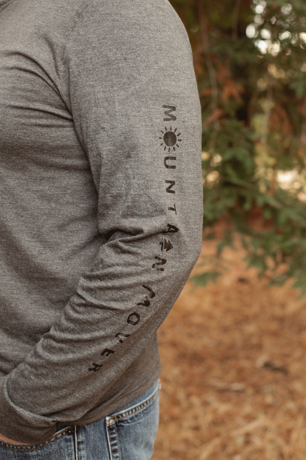 Happy Henley sleeve with Mountain Mover black stamp