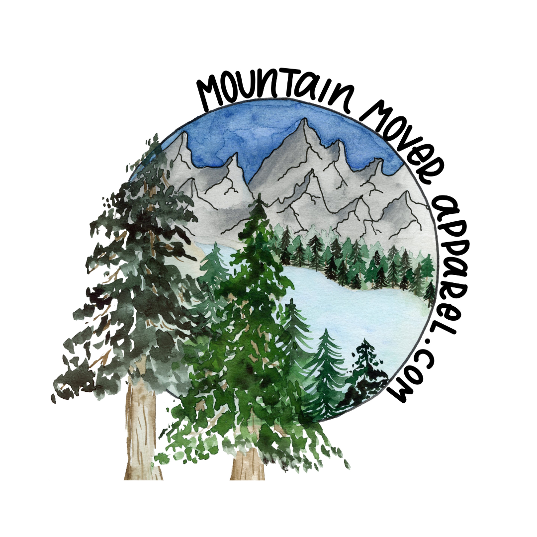 Mountain mover apparel logo with mountain scene