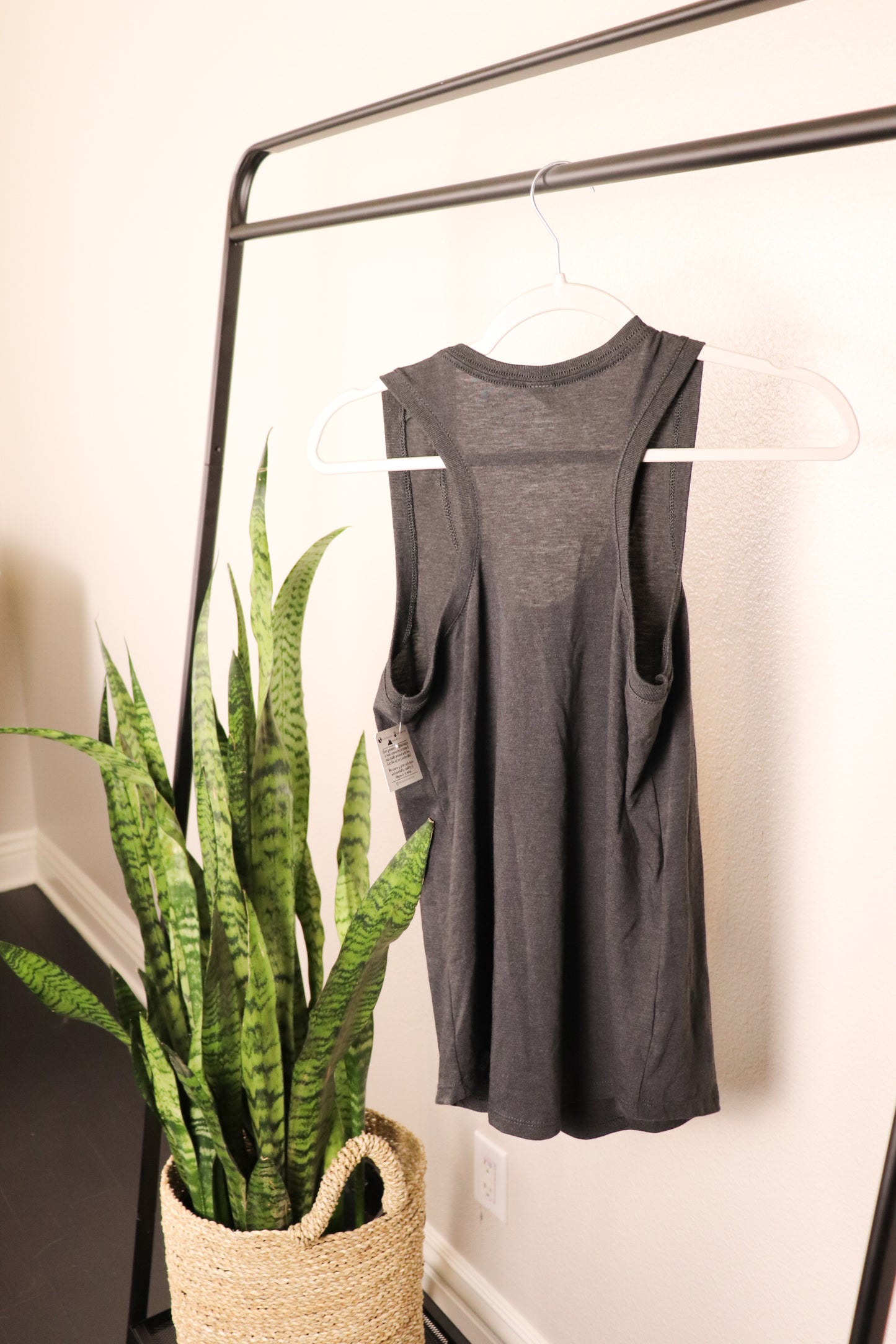 Gray racerback tank with plain back