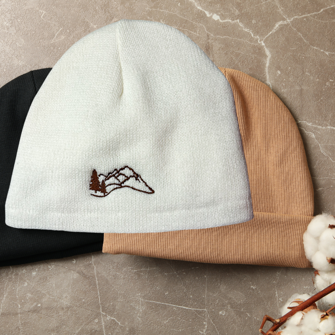 White Embroidered Beanie