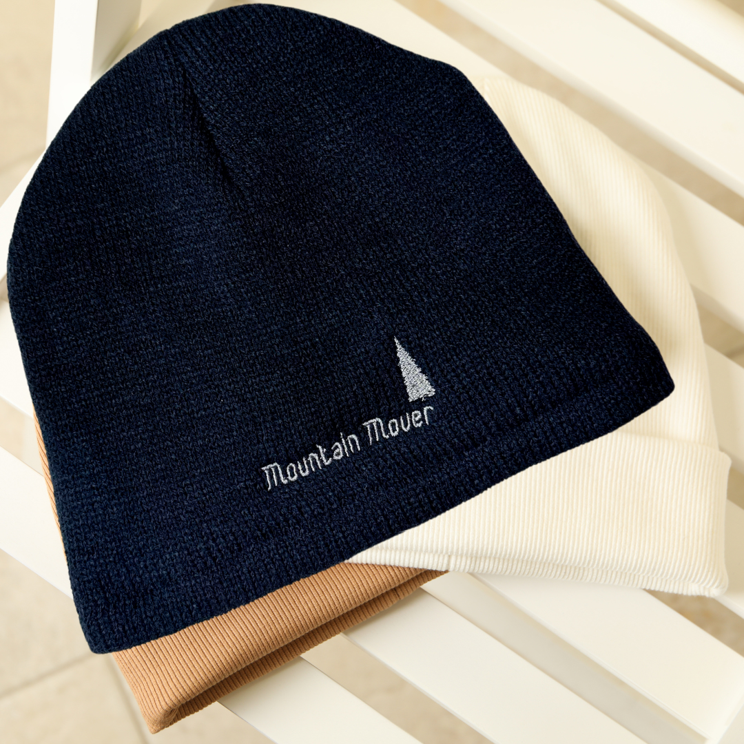 Navy Blue Embroidered Beanie